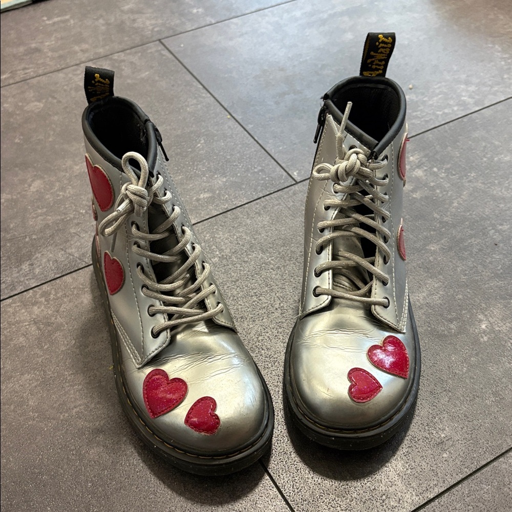 Dr. Martens Silver and Red Kids Boots US size 3/ EU 34